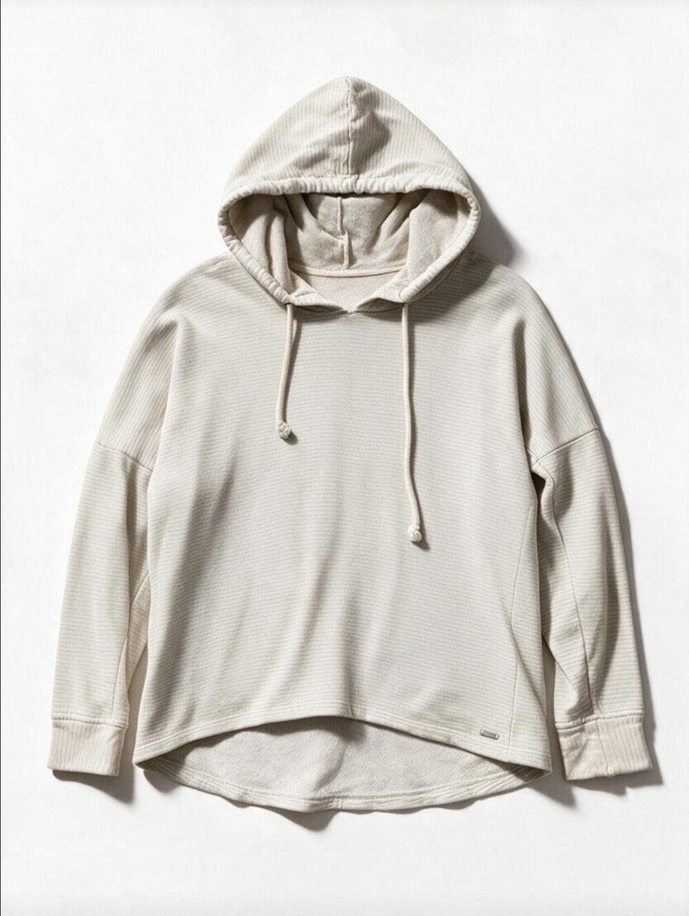 O'Neill Women's Medium Cream Striped Pullover Hoodie Cotton High Low Hem